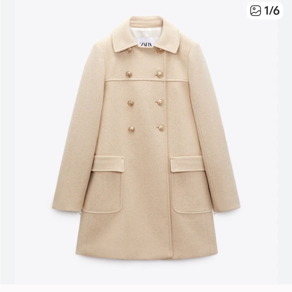Zara Tan Double-Breasted Coat